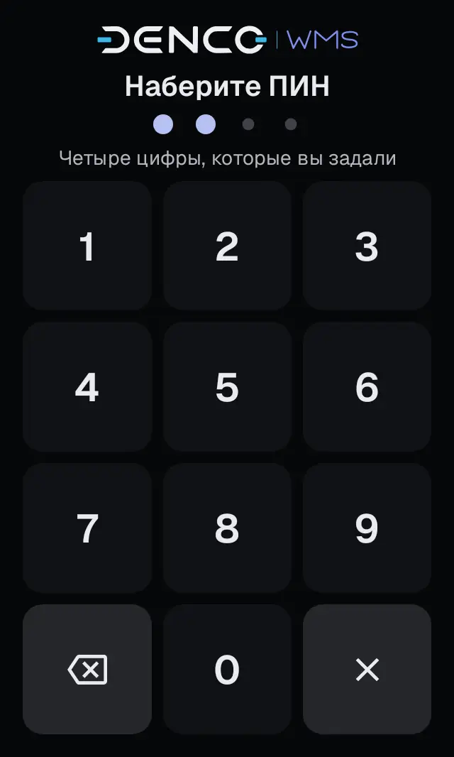 Снимок экрана: Следующие входы: «Наберите ПИН»